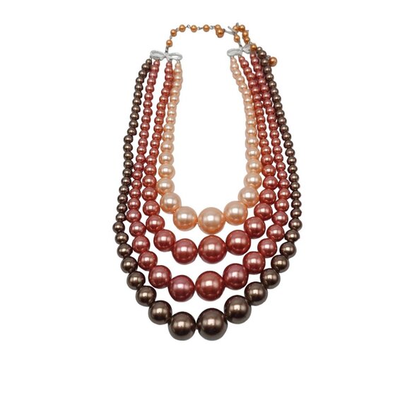 Hong Kong Jewelry - Graduated Beaded Pink Multi-Strand Layered Necklace Hong Kong Vintage